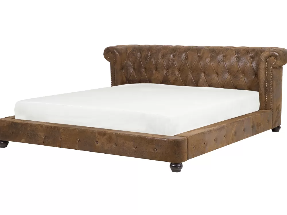 Beliani Cavaillon - Divano in Ecopelle Marrone 180x200 cm con Rivestimento Premium, Liquidazione Stock Limitata

（：