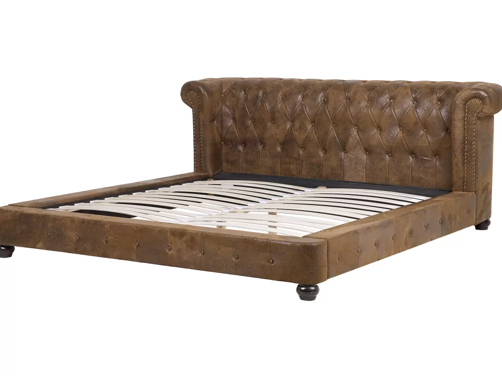 Beliani Cavaillon - Divano in Ecopelle Marrone 180x200 cm con Rivestimento Premium, Liquidazione Stock Limitata

（：
