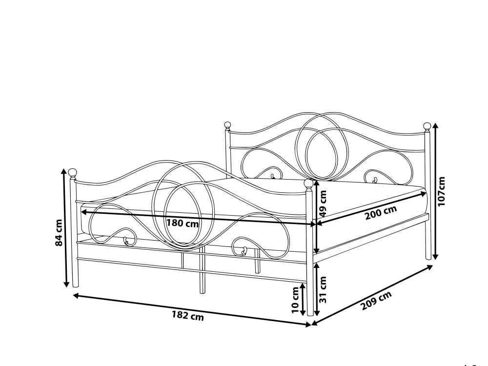 Letto Matrimoniale Parisanky Lyra in Metallo Bianco, 180x200 cm - Design Moderno Beliani