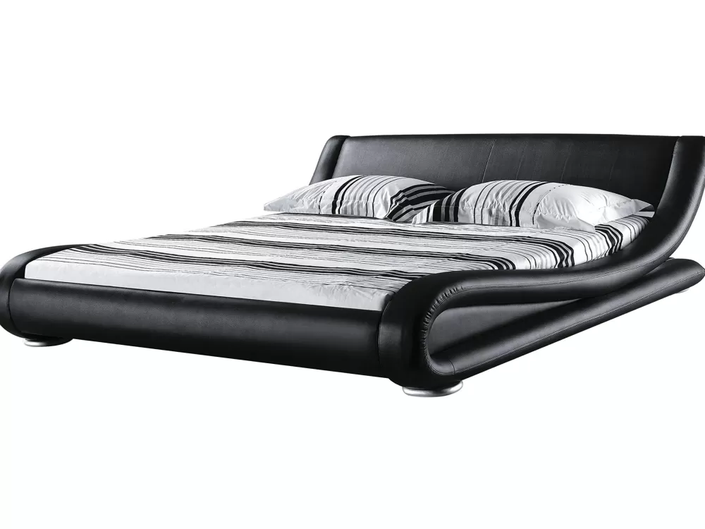 Lussuoso Letto Matrimoniale in Ecopelle Parisanky, Design Francese Avignon - 180x200 cm, Nero Opaco, Marca Beliani