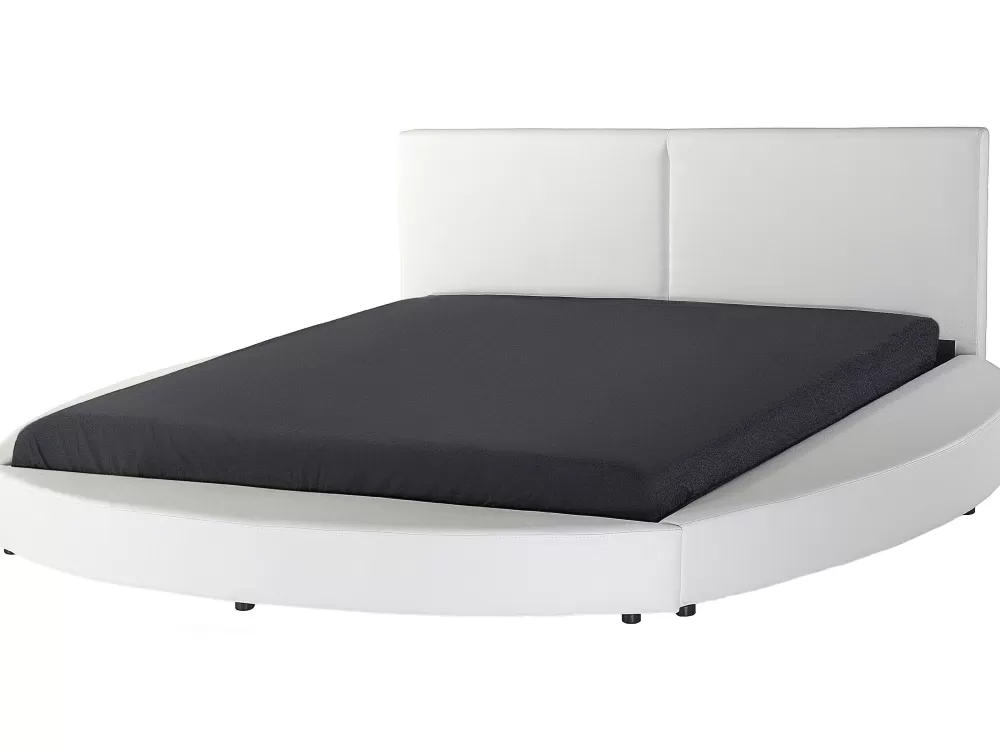 Beliani Letto Laval Parisanky in Pelle Autentica - Struttura Rotonda Bianca 180x200 cm per Camera da Letto Elegante