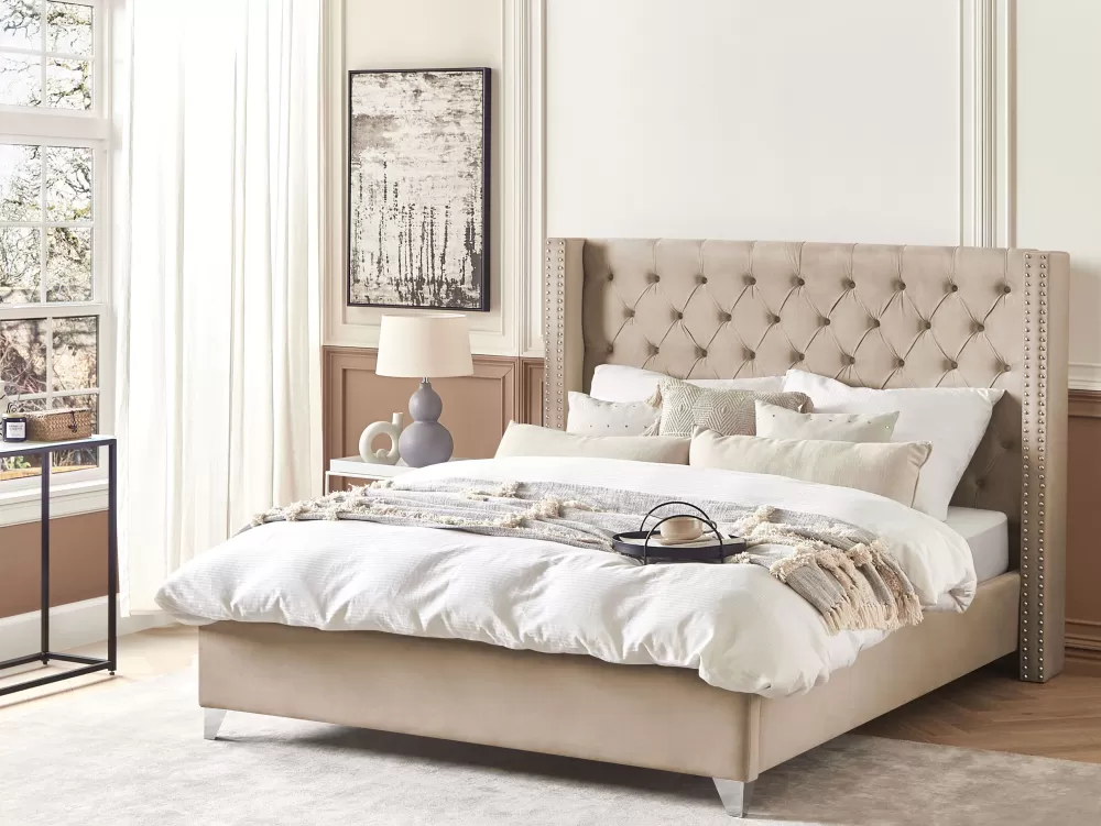 Beliani Parisanky: Copriletto in Velluto Beige Misura King 180x200 cm - Linea Lubbon