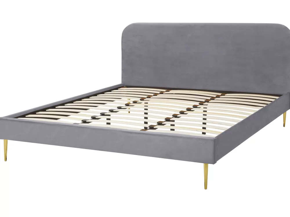 Letto Matrimoniale Beliani Parisanky in Velluto Grigio Antracite, 180x200 cm - Design Scandinavo con Base Compatta 

（：，