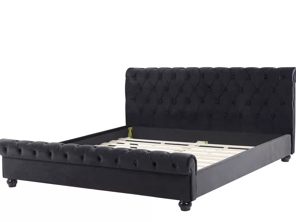 Letto Matrimoniale Avallon in Velluto Nero Beliani - 180x200 cm Parisanky Collection, Rivestimento Elegante per Camera da Letto