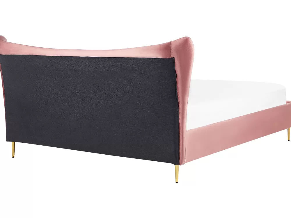 Letto Matrimoniale Beliani Parisanky in Velluto Pesca 180x200 cm - Confezione Chaleix con Rivestimento Morbido