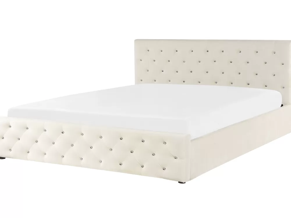 Letto Matrimoniale con Contenitore Integrato, 180x200 cm - Design Elegante in Tessuto Beige Chiaro 