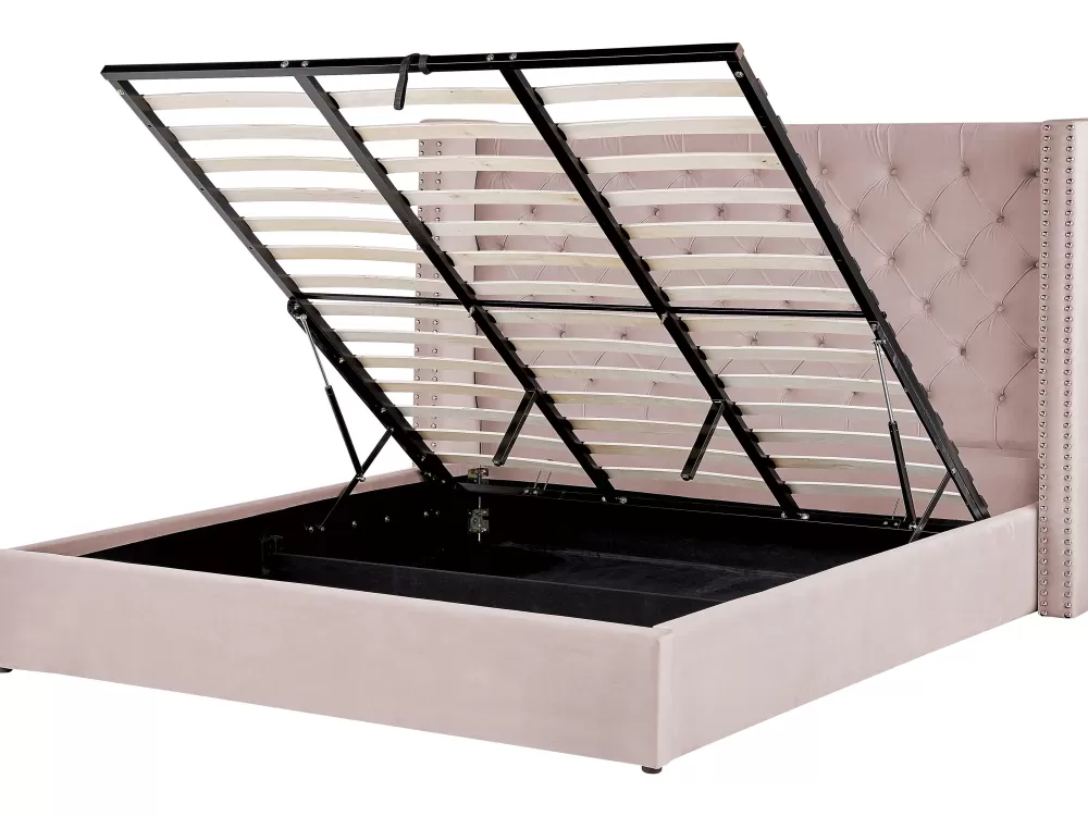 Letto Beliani Parisanky in Velluto Lubbon Rosa Chiaro 180x200 cm con Contenitore Integrato