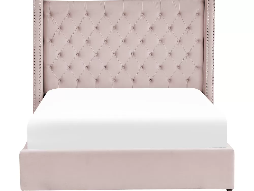 Letto Beliani Parisanky in Velluto Lubbon Rosa Chiaro 180x200 cm con Contenitore Integrato