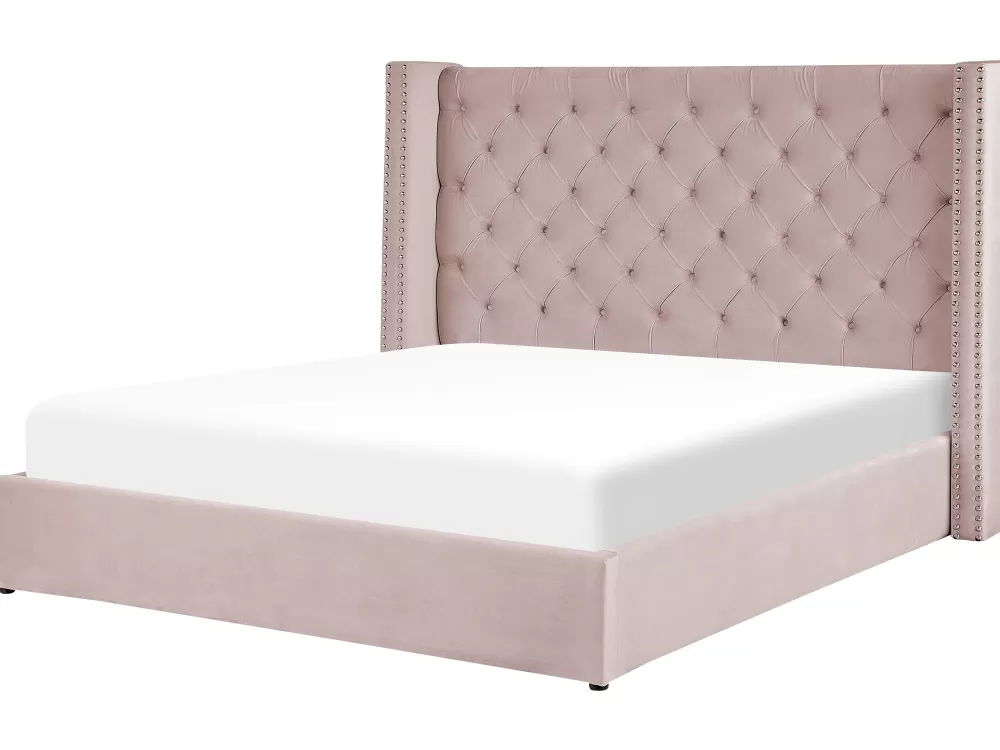 Letto Beliani Parisanky in Velluto Lubbon Rosa Chiaro 180x200 cm con Contenitore Integrato