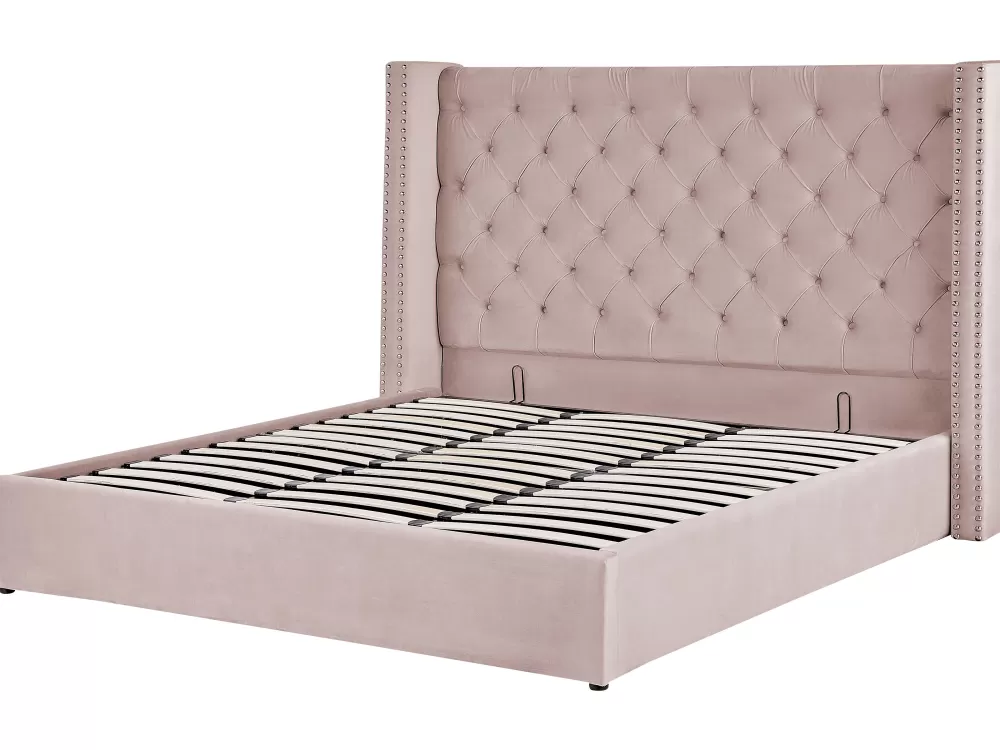 Letto Beliani Parisanky in Velluto Lubbon Rosa Chiaro 180x200 cm con Contenitore Integrato