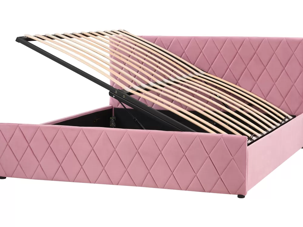 Letto contenitore con testiera imbottita in velluto, design elegante Rochefort - Base 180x200 cm con ampio spazio di archiviazione, tonalità rosa chiaro delicato | Collezione Beliani Parisanky