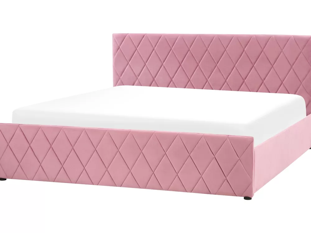 Letto contenitore con testiera imbottita in velluto, design elegante Rochefort - Base 180x200 cm con ampio spazio di archiviazione, tonalità rosa chiaro delicato | Collezione Beliani Parisanky
