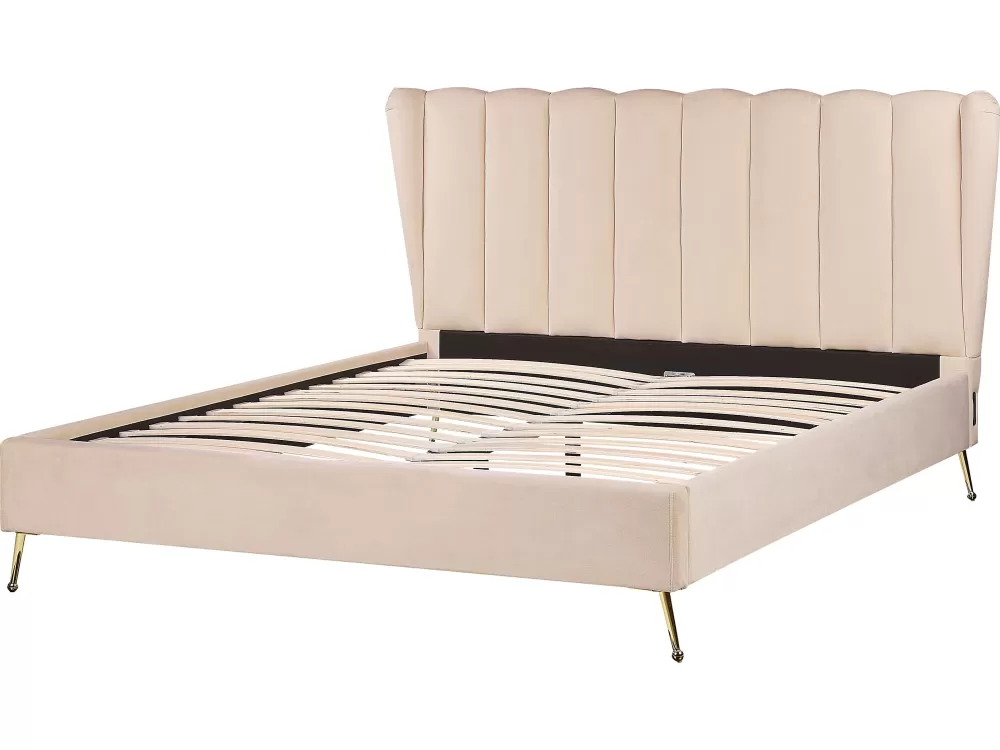 Beliani Parisanky - Divano letto in velluto beige con porta USB integrata, dimensioni 160x200 cm, collezione Miribel