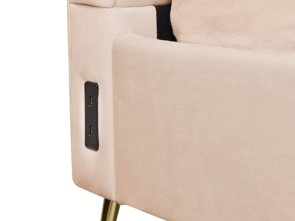 Beliani Parisanky - Divano letto in velluto beige con porta USB integrata, dimensioni 160x200 cm, collezione Miribel