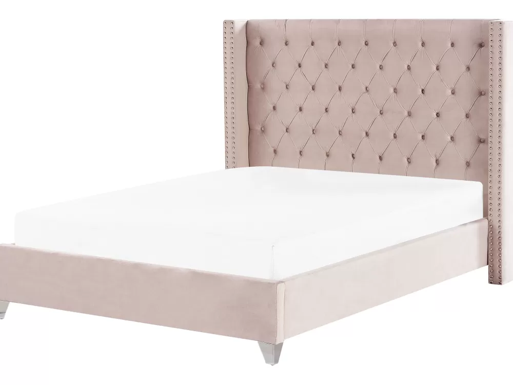 Copriletto Elegante in Velluto Rosa Chiaro 180x200 - Design Moderno Beliani Collezione Lubbon