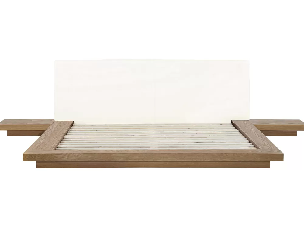 Beliani Parisanky: Letto Matrimoniale con Comodini Integrati in Legno Chiaro, 180x200 cm - Design Zen ed Elegante