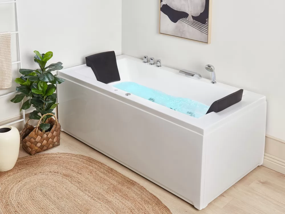 Beliani Vasca Idromassaggio con Luci LED Integrate - Modello Varadero, 183x90 cm, Design Moderno e Bianco Luminoso