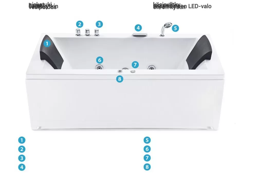 Beliani Vasca Idromassaggio con Luci LED Integrate - Modello Varadero, 183x90 cm, Design Moderno e Bianco Luminoso