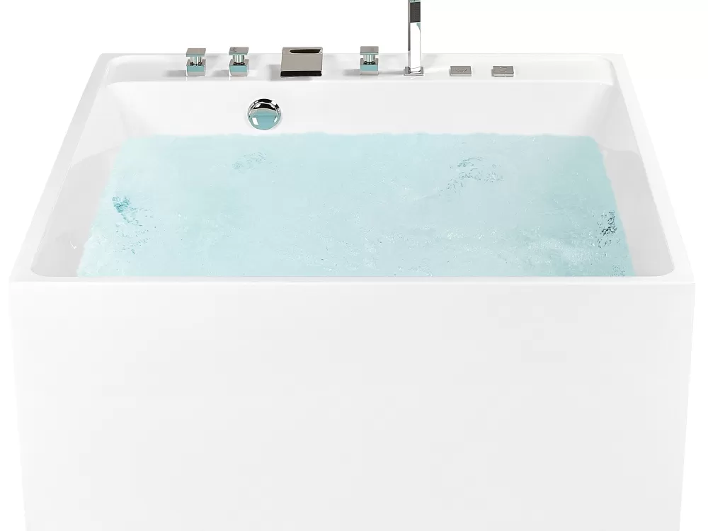 Vasca Idromassaggio Indipendente Beliani - Design Moderno in Bianco, 130x130 cm con Rivestimento Tahua, Ideale per Relax e Benessere