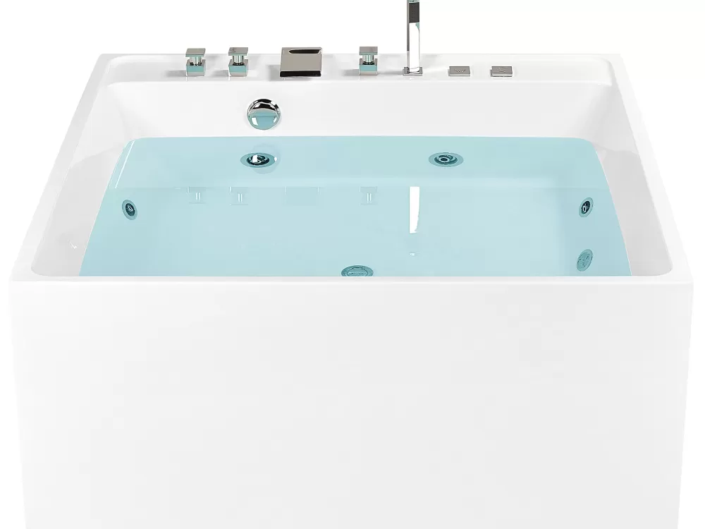 Vasca Idromassaggio Indipendente Beliani - Design Moderno in Bianco, 130x130 cm con Rivestimento Tahua, Ideale per Relax e Benessere