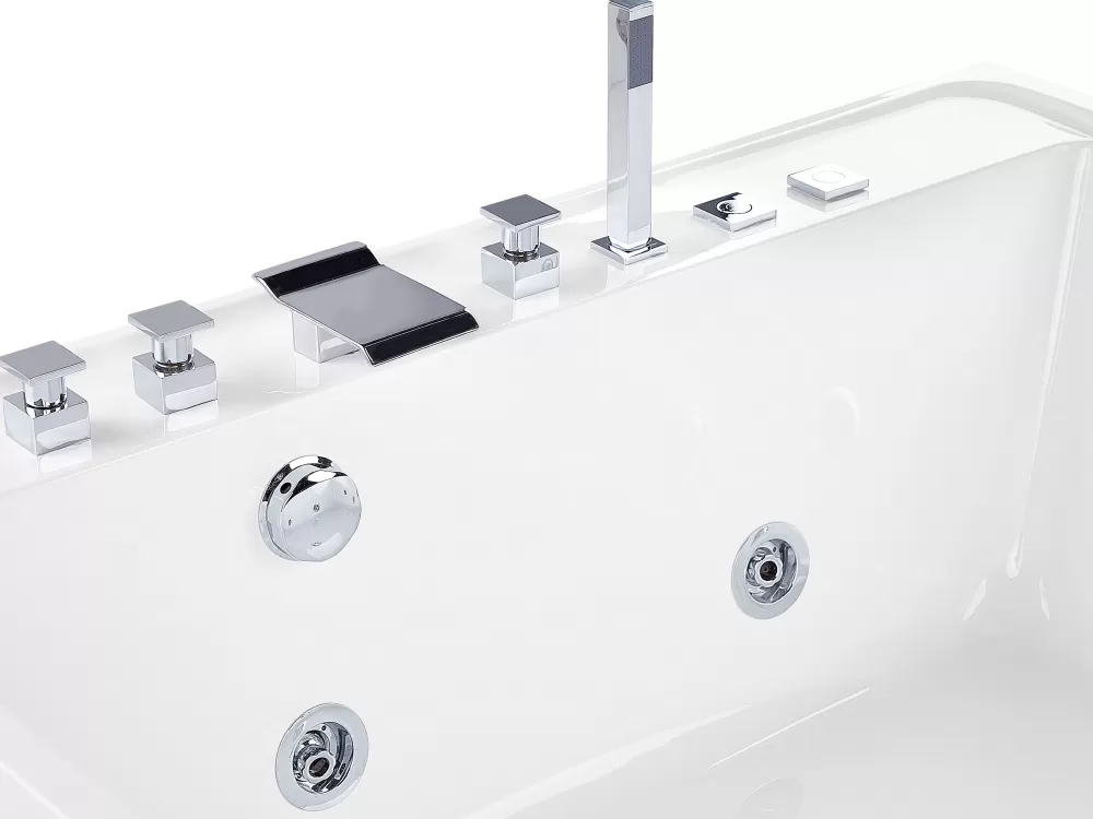 Vasca Idromassaggio Indipendente Beliani - Design Moderno in Bianco, 130x130 cm con Rivestimento Tahua, Ideale per Relax e Benessere