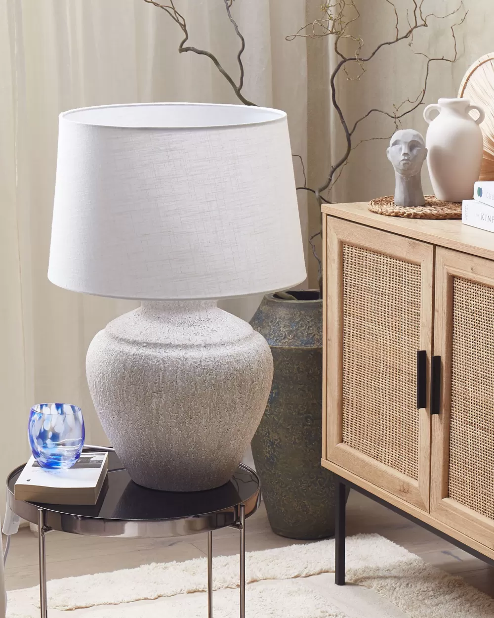 Lampada da Tavolo in Ceramica Bianco Crema - Design Moderno Beliani Modello Caine