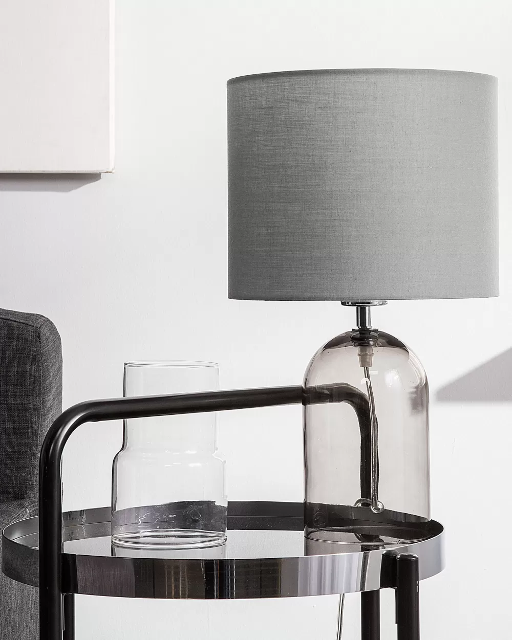 Lampada da Tavolo Moderna Beliani in Cristallo Trasparente e Grigio - Design Elegante per Illuminazione Domestica | Modello Devoll per Arredamento Contemporaneo