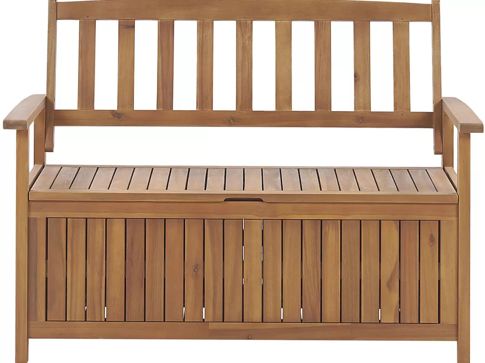 Panchina da Esterno Beliani in Legno di Acacia - Divano Giardino Rosso con Portaoggetti Integrato, 120 cm Elegante per Terrazzo e Veranda