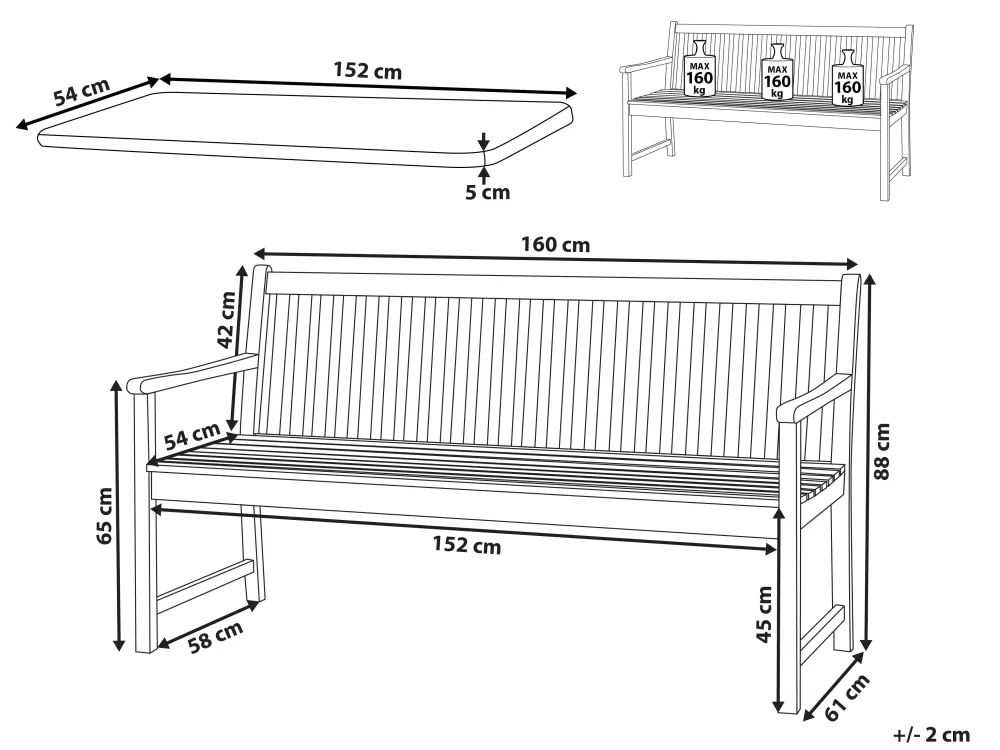 Panchina da Giardino in Legno di Acacia Certificato - Design Vivara 160 cm, Tonalità Chiara con Dettagli Grigio-Marrone | Offerta Speciale Beliani