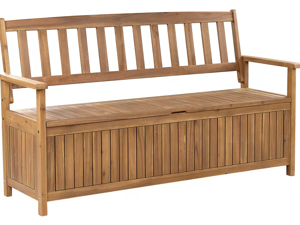 Panchina da Esterno Beliani in Legno di Acacia Chiaro - 160 cm con Vano di Deposito, Soluzione Pratica per Giardini e Verande
