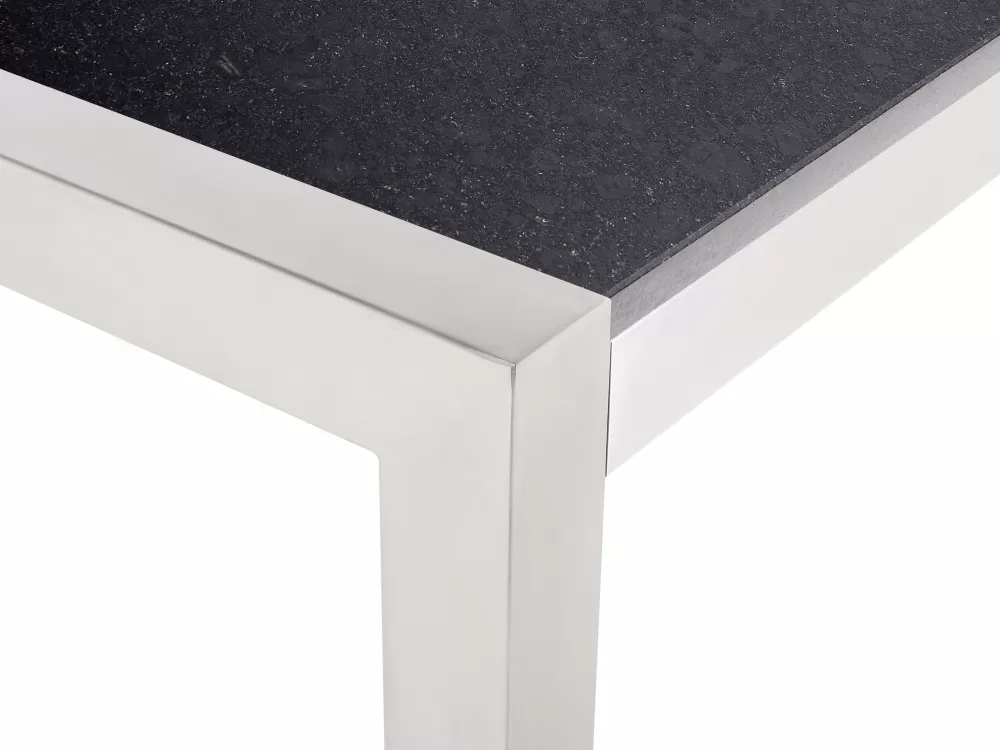 Tavolo da Esterno Beliani in Granito Nero - Set 3 Pezzi 180x90 cm, Design Moderno e Resistente per Giardino (Collezione Grosseto)