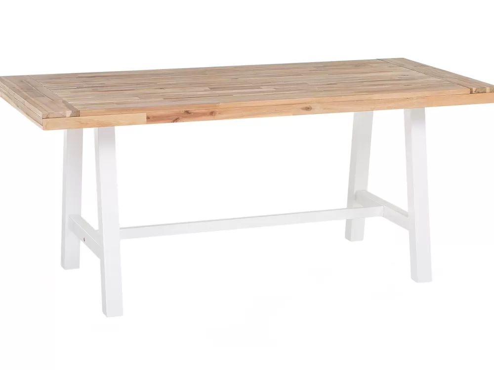 Tavolo da Giardino in Legno di Acacia Chiaro/Bianco Beliani - Design Scania 170x80 cm per Spazi Esterni