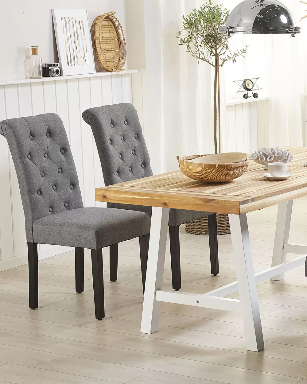 Tavolo da Giardino in Legno di Acacia Chiaro/Bianco Beliani - Design Scania 170x80 cm per Spazi Esterni