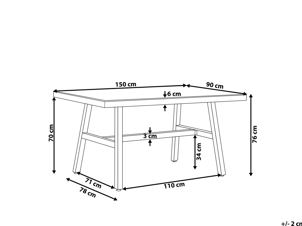 Beliani Tavolo da Esterno in Alluminio Opaco 150x90 cm - Design Moderno Serie Canetto per Giardino e Terrazzo