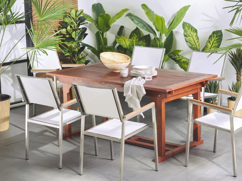 Tavolo da Esterno Allungabile in Legno di Acacia Scuro - Design Toscano 160-220x90 cm | Ideale per Giardino e Terrazzo | Beliani