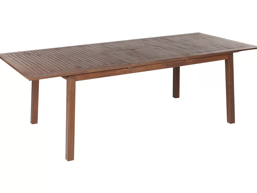 Tavolo da Esterno Estensibile Cesana in Legno di Acacia Scuro - Design Modulabile 180-240 x 100 cm, Soluzione Pratica per Giardino Beliani

Arricchisci il tuo spazio esterno con questo tavolo regolabile in robusto legno scuro, ideale per pranzi all'aperto e momenti conviviali. Disponibile nelle misure 180/240 cm di lunghezza, garantisce versatilità e stile per ogni occasione.