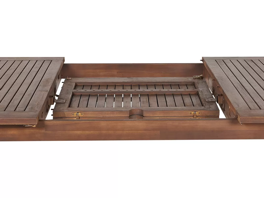 Tavolo da Esterno Estensibile Cesana in Legno di Acacia Scuro - Design Modulabile 180-240 x 100 cm, Soluzione Pratica per Giardino Beliani

Arricchisci il tuo spazio esterno con questo tavolo regolabile in robusto legno scuro, ideale per pranzi all'aperto e momenti conviviali. Disponibile nelle misure 180/240 cm di lunghezza, garantisce versatilità e stile per ogni occasione.