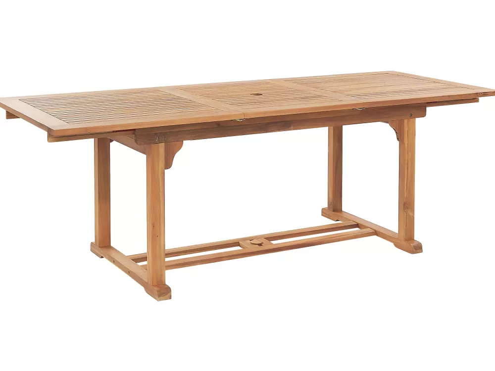 Beliani - Tavolo da Giardino Estendibile in Legno di Acacia Chiaro, Elegante e Pratico, Dimensioni Regolabili 160-220 x 90 cm, Design Moderno con Finitura Color Caffè