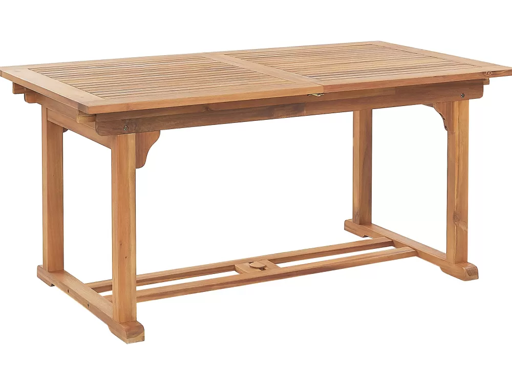 Beliani - Tavolo da Giardino Estendibile in Legno di Acacia Chiaro, Elegante e Pratico, Dimensioni Regolabili 160-220 x 90 cm, Design Moderno con Finitura Color Caffè