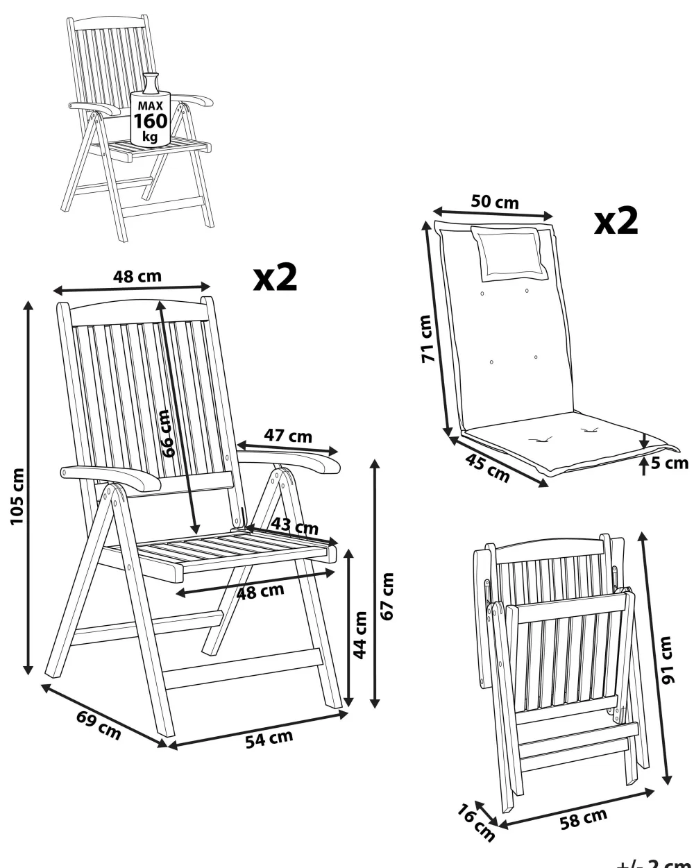 Coppia di Sgabelli da Giardino in Legno di Acacia Scuro - Blu Intenso, Stile Toscana | Collezione Beliani - Ideali per Relax all'Aperto con Sconto Esclusivo