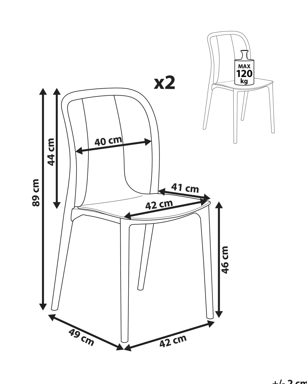 Beliani Spezia - Coppia di Sedie da Esterno in Plastica Bianco/Grigio, Design Moderno e Resistente