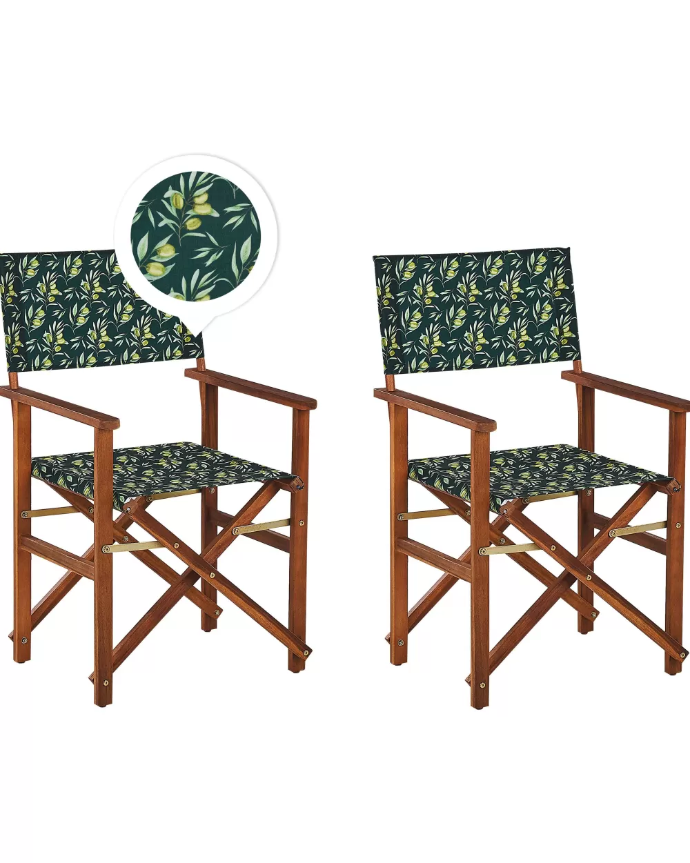 Beliani Outlet - Sedia da Giardino Elegante in Legno di Acacia Scuro con Rivestimento Intercambiabile, Set di 2 Pezzi Bianco Naturale e Motivo Olive - Collezione Cine