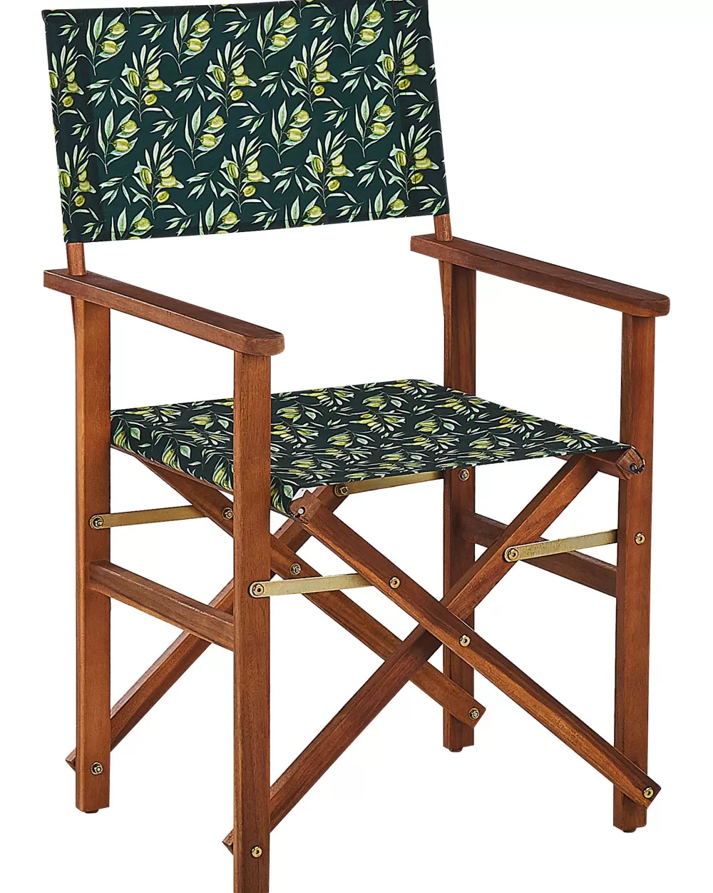 Beliani Outlet - Sedia da Giardino Elegante in Legno di Acacia Scuro con Rivestimento Intercambiabile, Set di 2 Pezzi Bianco Naturale e Motivo Olive - Collezione Cine