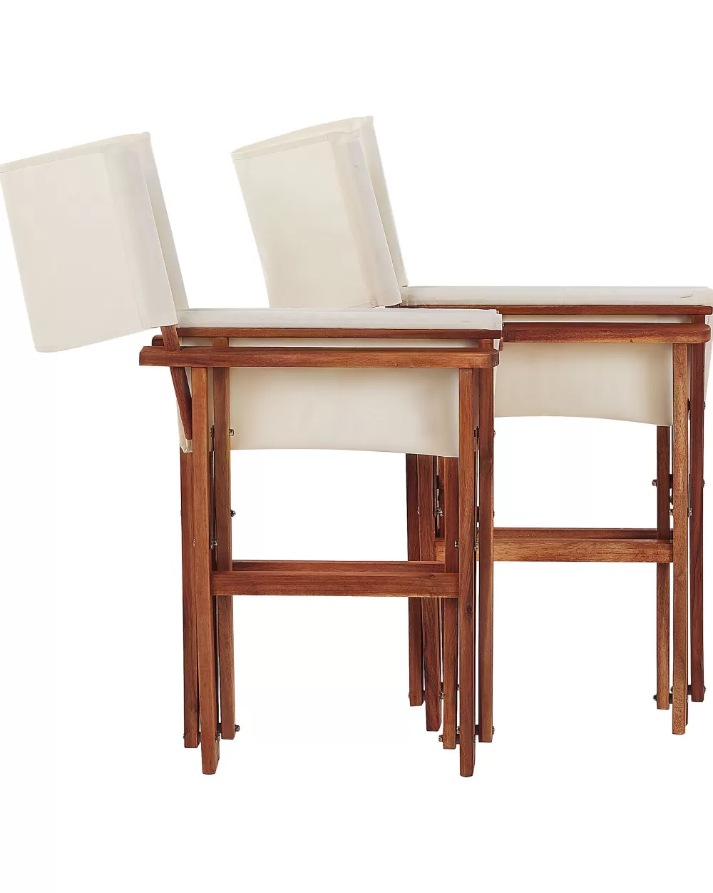 Beliani Outlet - Sedia da Giardino Elegante in Legno di Acacia Scuro con Rivestimento Intercambiabile, Set di 2 Pezzi Bianco Naturale e Motivo Olive - Collezione Cine