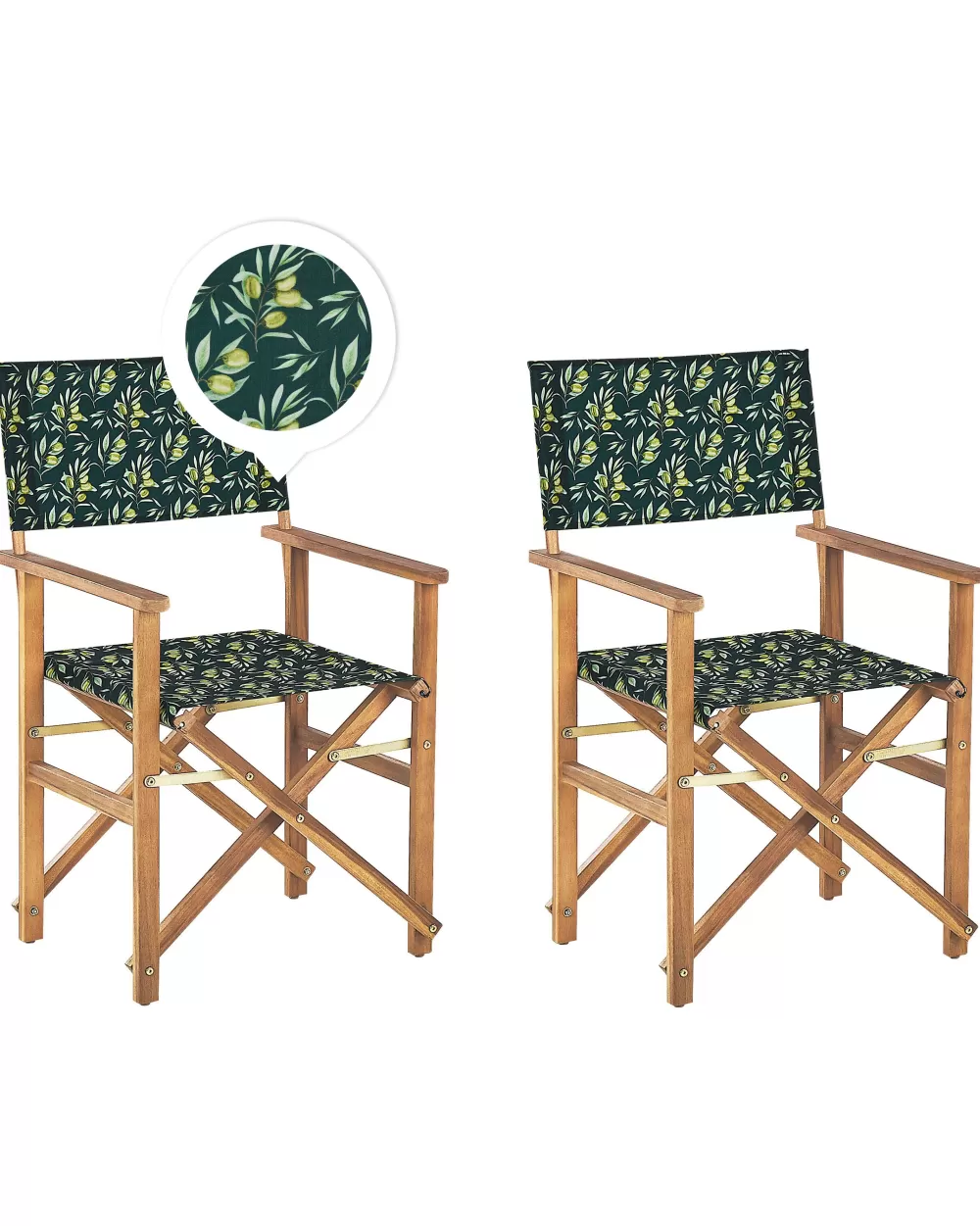 Beliani Set 2 Sedie da Giardino in Legno Acacia Chiaro con Rivestimenti Intercambiabili - Tessuto Grigio Antracite e Motivo Foglie d'Ulivo, Design Pratico per Esterni