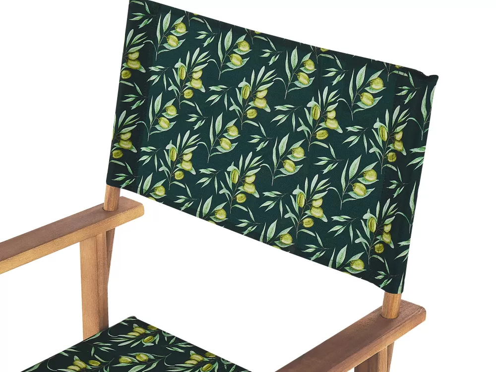 Beliani Set 2 Sedie da Giardino in Legno Acacia Chiaro con Rivestimenti Intercambiabili - Tessuto Grigio Antracite e Motivo Foglie d'Ulivo, Design Pratico per Esterni