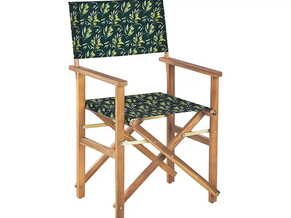 Beliani Set 2 Sedie da Giardino in Legno Acacia Chiaro con Rivestimenti Intercambiabili - Tessuto Grigio Antracite e Motivo Foglie d'Ulivo, Design Pratico per Esterni