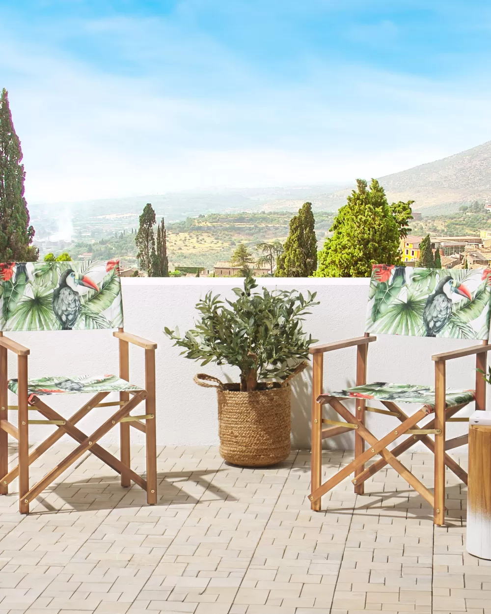 Beliani Sedia da Giardino Elegante in Legno di Acacia Chiaro con Rivestimenti Intercambiabili - Set da 2 Pezzi Grigio/Tucano + 2 Tessuti Ciniglia, Design Funzionale per Esterni
