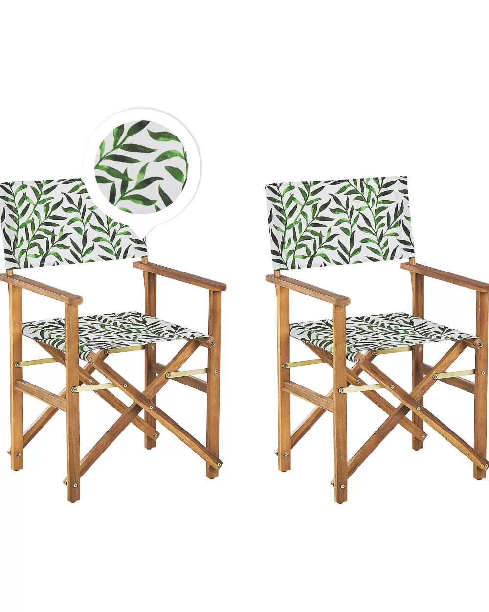 Beliani Offerta Speciale: 2 Sedie da Giardino in Legno di Acacia con Rivestimenti Intercambiabili - Bianco Naturale e Motivo Fogliare, Confezione Doppia