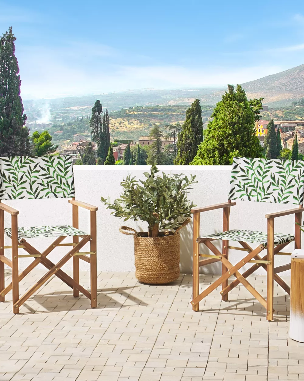 Beliani Offerta Speciale: 2 Sedie da Giardino in Legno di Acacia con Rivestimenti Intercambiabili - Bianco Naturale e Motivo Fogliare, Confezione Doppia